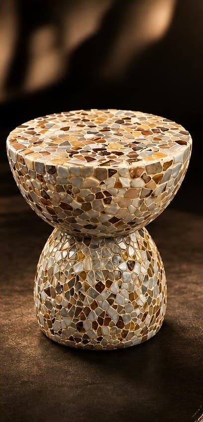 Tabouret sablier en mosaïque de nacre